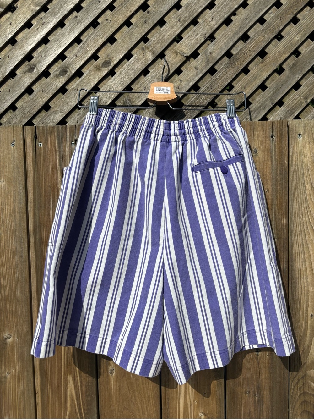 Vintage Blue & White High Waist Striped Women’s Shorts - Picture 2 of 3